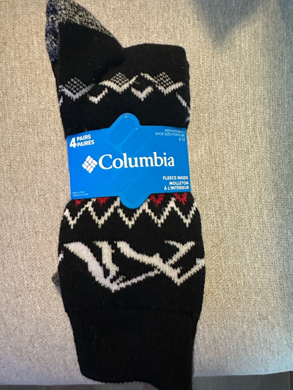 Columbia Black, White & Red Patterned Fleece-Lined Socks (4-Pack)